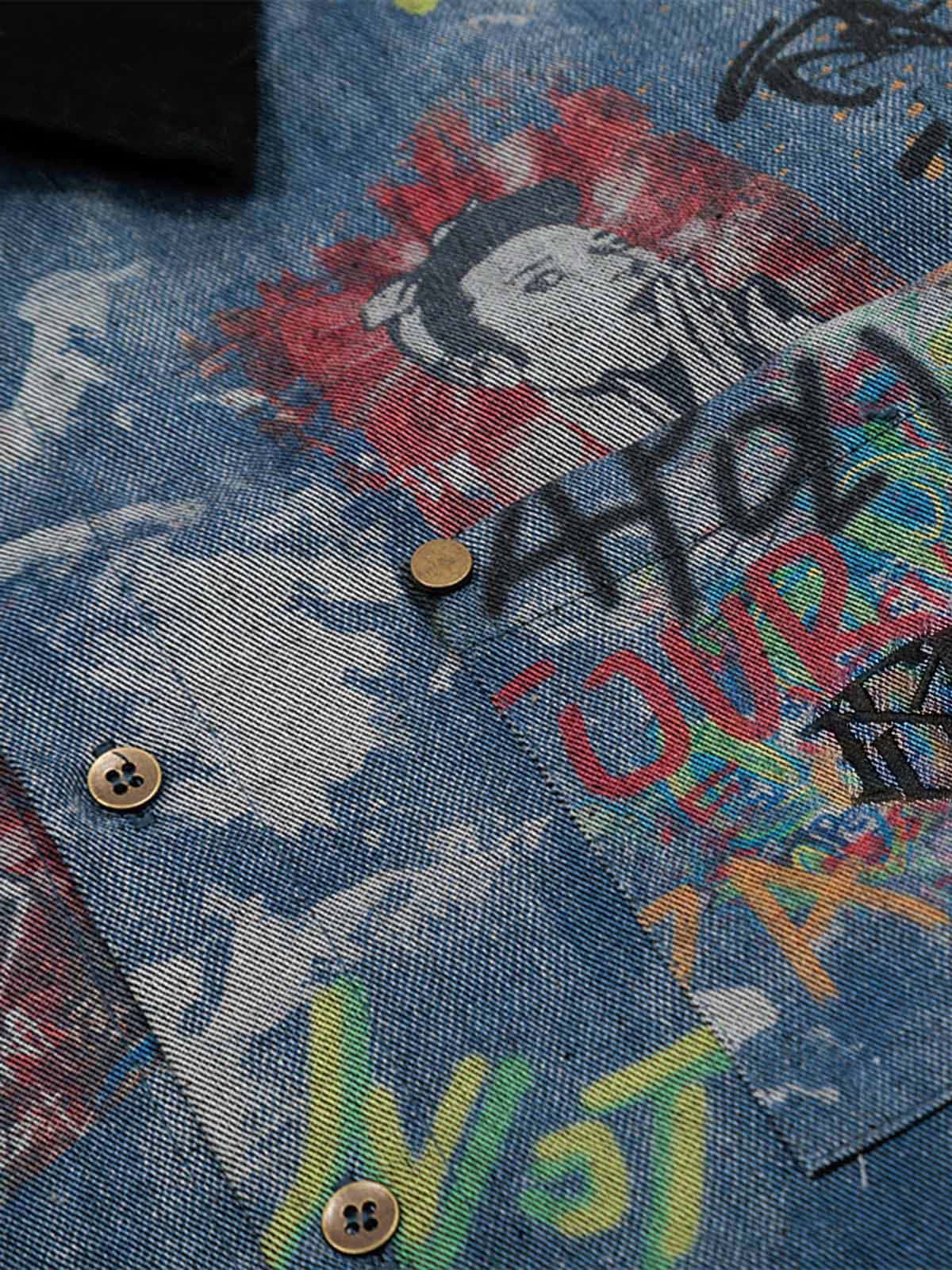 Tie-Dye Denim Graffiti Polo T-Shirt - Image 16