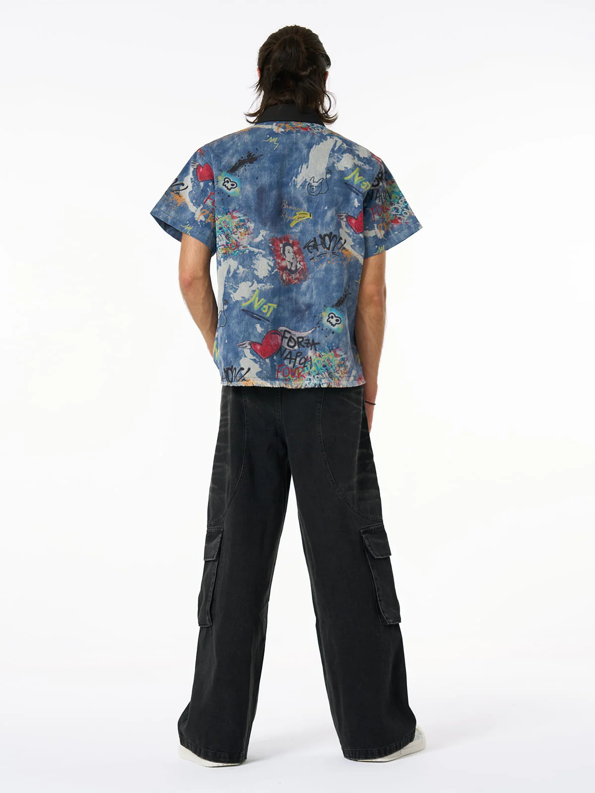 Tie-Dye Denim Graffiti Polo T-Shirt - Image 6