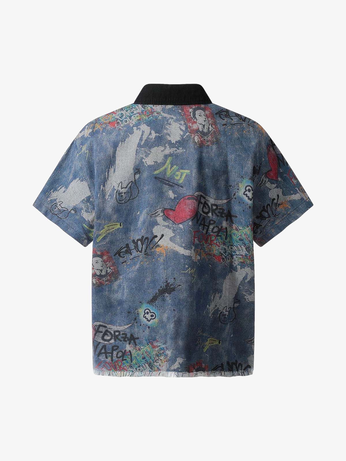 Tie-Dye Denim Graffiti Polo T-Shirt - Image 7