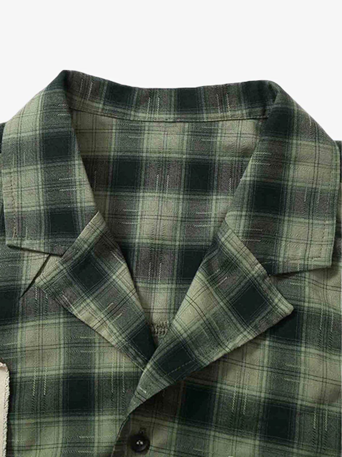 Plaid Applique Printed Short Sleeve Shirt - 2463 - Image 6