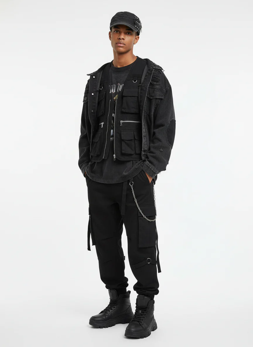 Washed Rivet Zipper Flat Top Cap - Image 4