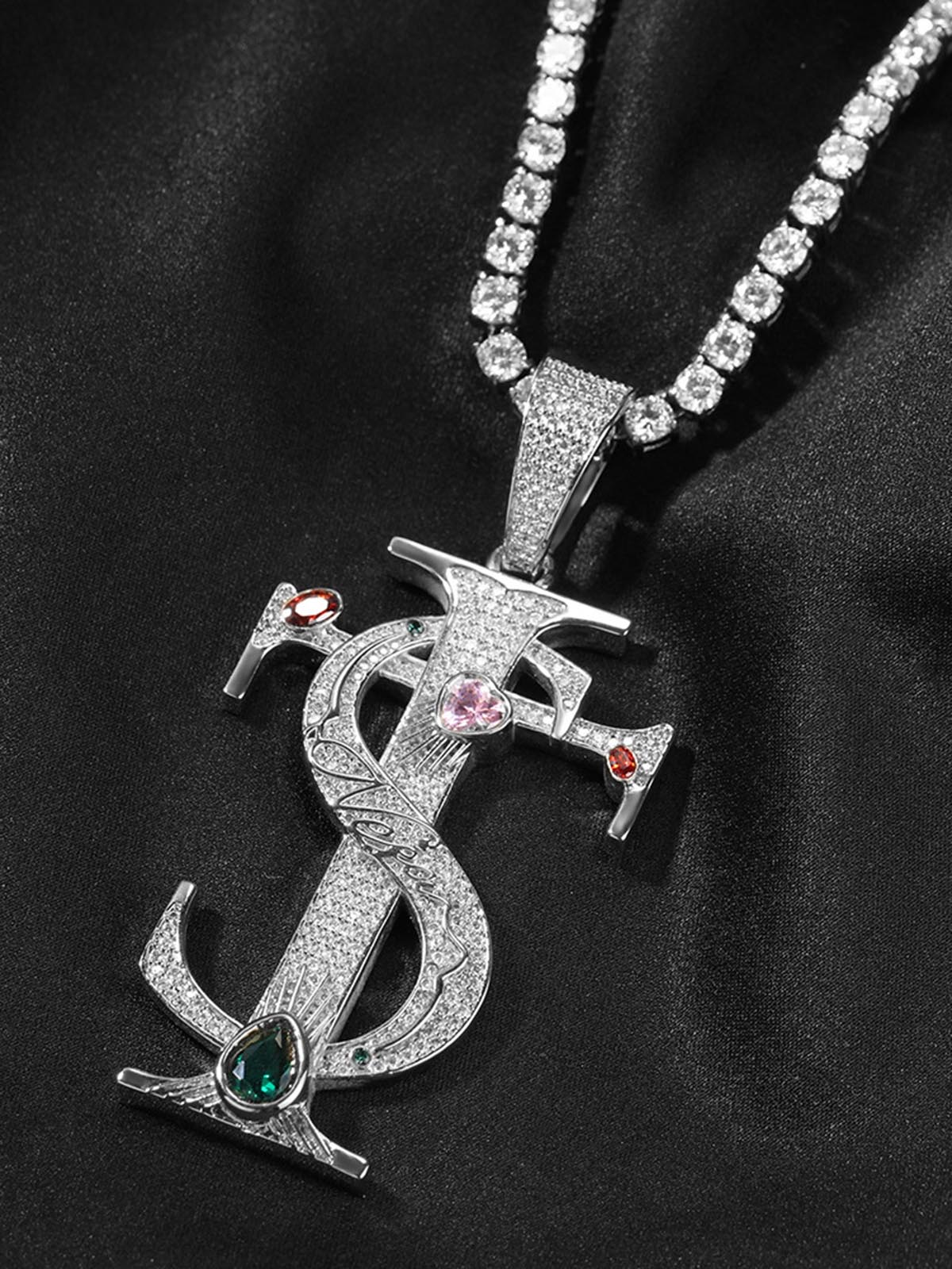Zircon S Cross Pendant Necklace - Image 3