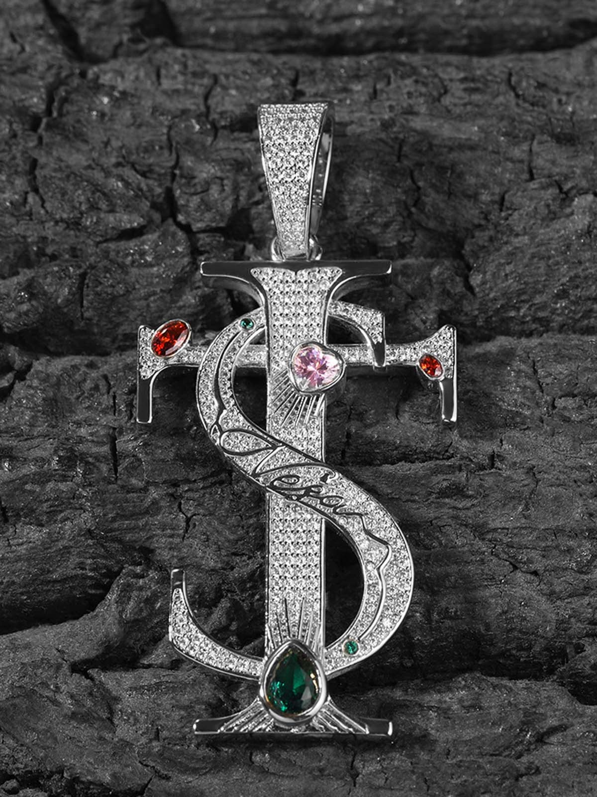 Zircon S Cross Pendant Necklace - Image 4